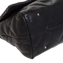 Pre Owned Carolina Herrera Navy Blue Leather Flap Shoulder Bag