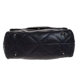 Pre Owned Carolina Herrera Navy Blue Leather Flap Shoulder Bag