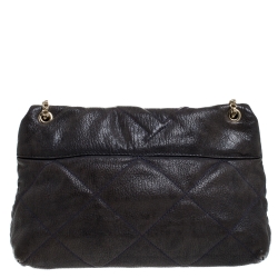 Pre Owned Carolina Herrera Navy Blue Leather Flap Shoulder Bag