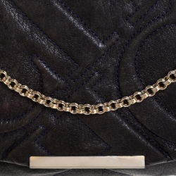 Pre Owned Carolina Herrera Navy Blue Leather Flap Shoulder Bag