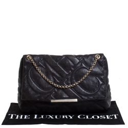 Pre Owned Carolina Herrera Navy Blue Leather Flap Shoulder Bag