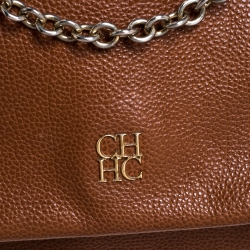 Pre Owned Carolina Herrera Brown Leather Minueto Flap Bag