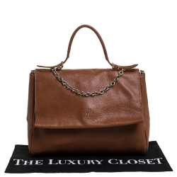 Pre Owned Carolina Herrera Brown Leather Minueto Flap Bag