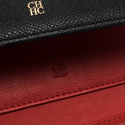 Pre Owned Carolina Herrera Black Leather Trifold  Wallet