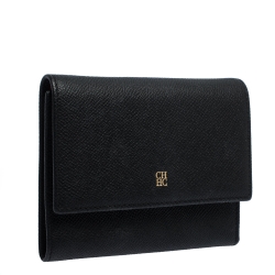 Pre Owned Carolina Herrera Black Leather Trifold  Wallet