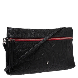 Pre Owned Carolina Herrera Black Leather Front Zip Crossbody Bag