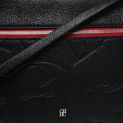Pre Owned Carolina Herrera Black Leather Front Zip Crossbody Bag
