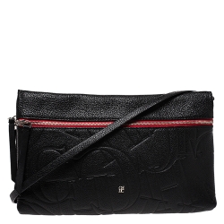 Pre Owned Carolina Herrera Black Leather Front Zip Crossbody Bag