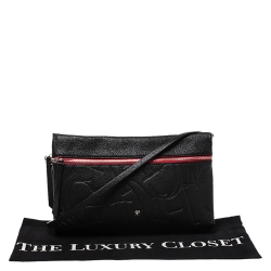 Pre Owned Carolina Herrera Black Leather Front Zip Crossbody Bag