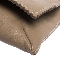 Pre Owned Carolina Herrera Beige Perforated Logo Leather Flap Tassel Shoulder Bag