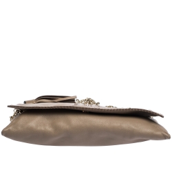 Pre Owned Carolina Herrera Beige Perforated Logo Leather Flap Tassel Shoulder Bag