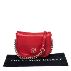 Pre Owned Carolina Herrera Red Leather Flap Crossbody Bag