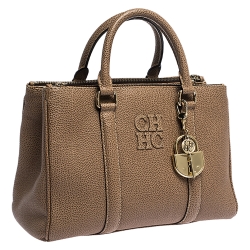 Pre Owned حقيبة يد كارولينا هيريرا "أندي" جلد بني فاتح