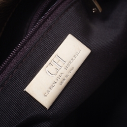 Pre Owned Carolina Herrera Gold Monogram Embossed Leather Bow Shoulder Bag