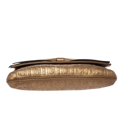 Pre Owned Carolina Herrera Gold Monogram Embossed Leather Bow Shoulder Bag