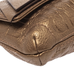 Pre Owned Carolina Herrera Gold Monogram Embossed Leather Bow Shoulder Bag