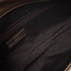 Pre Owned Carolina Herrera Gold Monogram Embossed Leather Bow Shoulder Bag