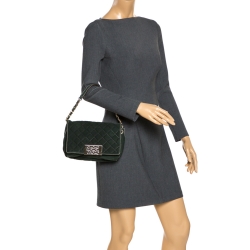 Pre Owned Carolina Herrera Deep Green Quilted Suede Shoulder Bag