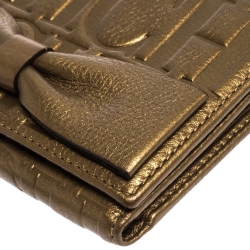 Pre Owned Carolina Herrera Metallic Gold Leather Gigi Trifold Wallet