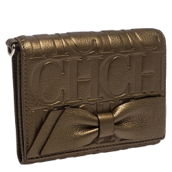 Pre Owned Carolina Herrera Metallic Gold Leather Gigi Trifold Wallet