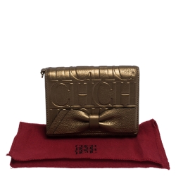 Pre Owned Carolina Herrera Metallic Gold Leather Gigi Trifold Wallet