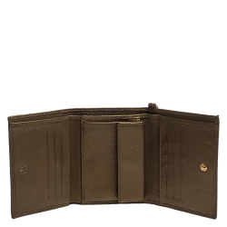 Pre Owned Carolina Herrera Metallic Gold Leather Gigi Trifold Wallet