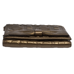 Pre Owned Carolina Herrera Metallic Gold Leather Gigi Trifold Wallet