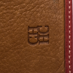 Pre Owned Carolina Herrera Red Monogram Leather Flap Compact Wallet