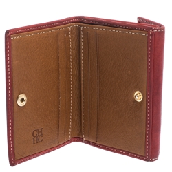 Pre Owned Carolina Herrera Red Monogram Leather Flap Compact Wallet