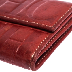 Pre Owned Carolina Herrera Red Monogram Leather Flap Compact Wallet