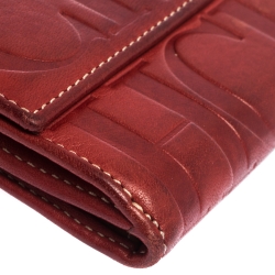 Pre Owned Carolina Herrera Red Monogram Leather Flap Compact Wallet