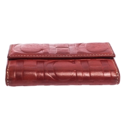 Pre Owned Carolina Herrera Red Monogram Leather Flap Compact Wallet