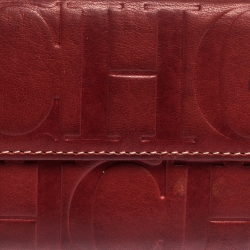 Pre Owned Carolina Herrera Red Monogram Leather Flap Compact Wallet