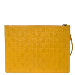 Carolina Herrera Mustard Embossed Leather Continental Pouch
