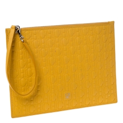 Carolina Herrera Mustard Embossed Leather Continental Pouch