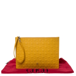 Carolina Herrera Mustard Embossed Leather Continental Pouch