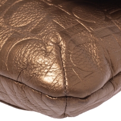 Pre Owned Carolina Herrera Metallic Gold Monogram Leather Audrey Shoulder Bag