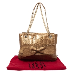 Pre Owned Carolina Herrera Metallic Gold Monogram Leather Audrey Shoulder Bag