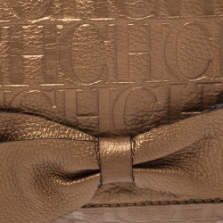 Pre Owned Carolina Herrera Metallic Gold Monogram Leather Audrey Shoulder Bag