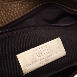 Pre Owned Carolina Herrera Metallic Gold Monogram Leather Audrey Shoulder Bag
