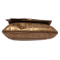 Pre Owned Carolina Herrera Metallic Gold Monogram Leather Audrey Shoulder Bag