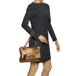 Pre Owned Carolina Herrera Metallic Gold Monogram Leather Audrey Shoulder Bag