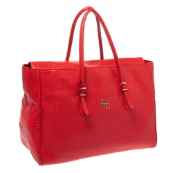 Pre Owned Carolina Herrera Orange Leather Flap Satchel