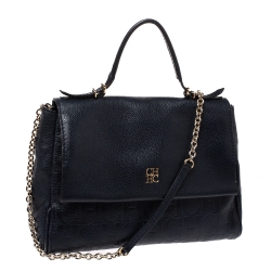 مملوكة مسبقًا Carolina Herrera Navy Blue Leather Minueto Flap Bag