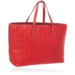 Pre Owned Carolina Herrera Red Embossed Leather Shopping Collection Tote