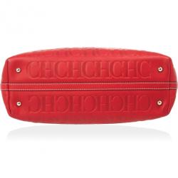 Pre Owned Carolina Herrera Red Embossed Leather Shopping Collection Tote