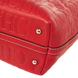 Pre Owned Carolina Herrera Red Embossed Leather Shopping Collection Tote