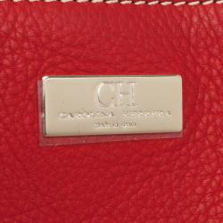 Pre Owned Carolina Herrera Red Embossed Leather Shopping Collection Tote