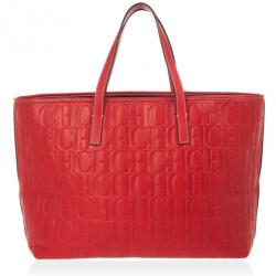Pre Owned Carolina Herrera Red Embossed Leather Shopping Collection Tote