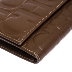 Pre Owned Carolina Herrera Brown Monogram Leather Continental Wallet